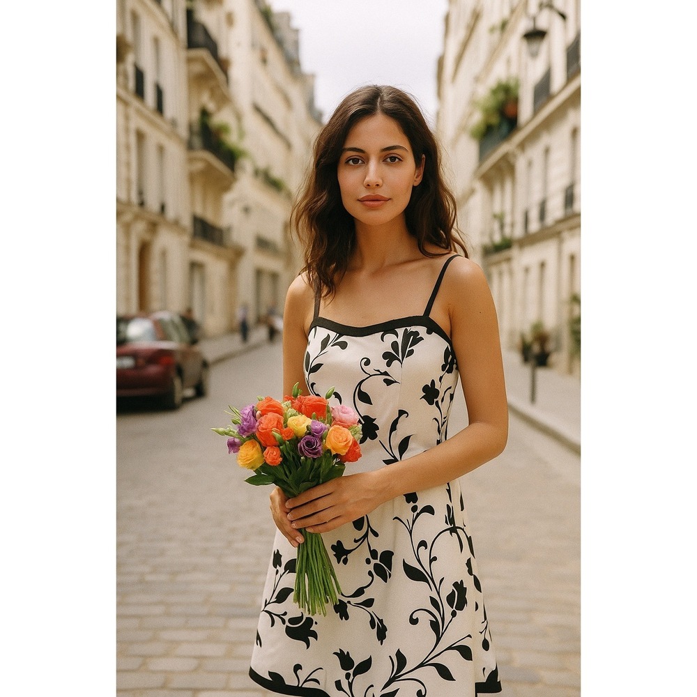 Floral Dress Sleeveless Black‎ & White Party Cocktail Occasion